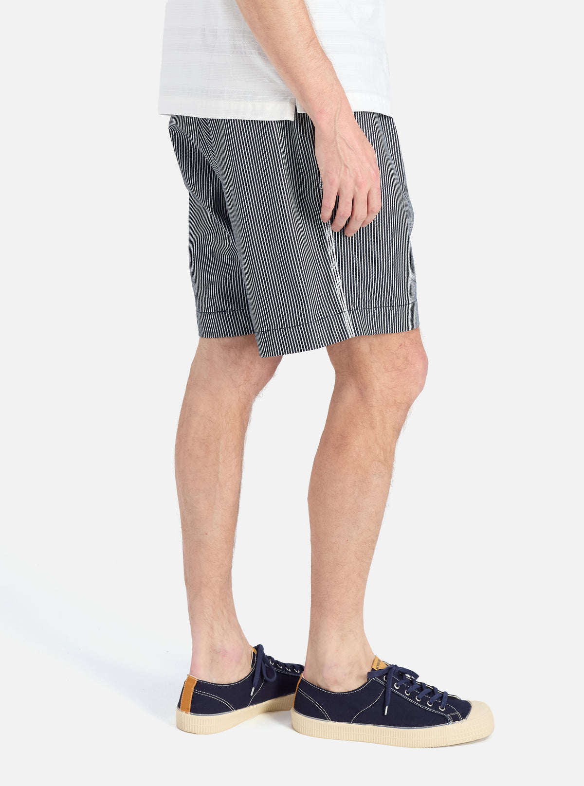 Indigo Hickory Stripe Denim Pleated Track Short