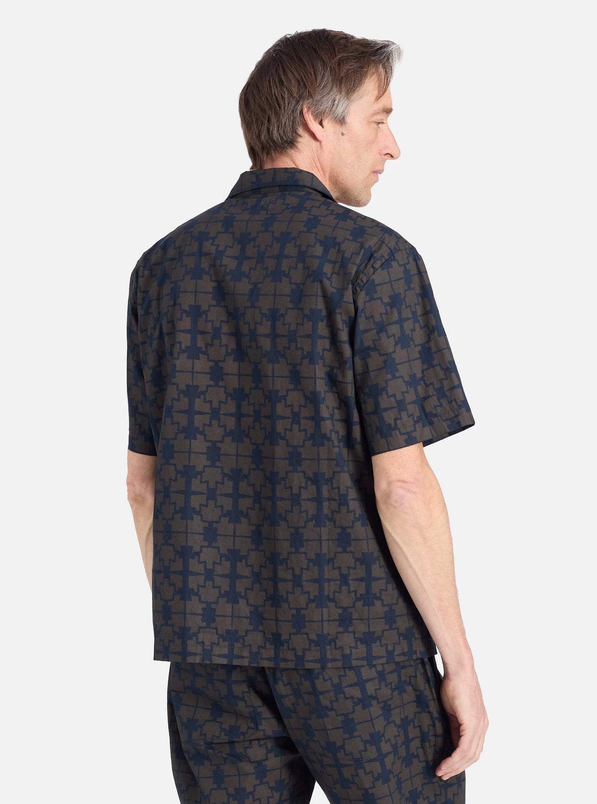 Navy Mitla Print Cotton Road Shirt