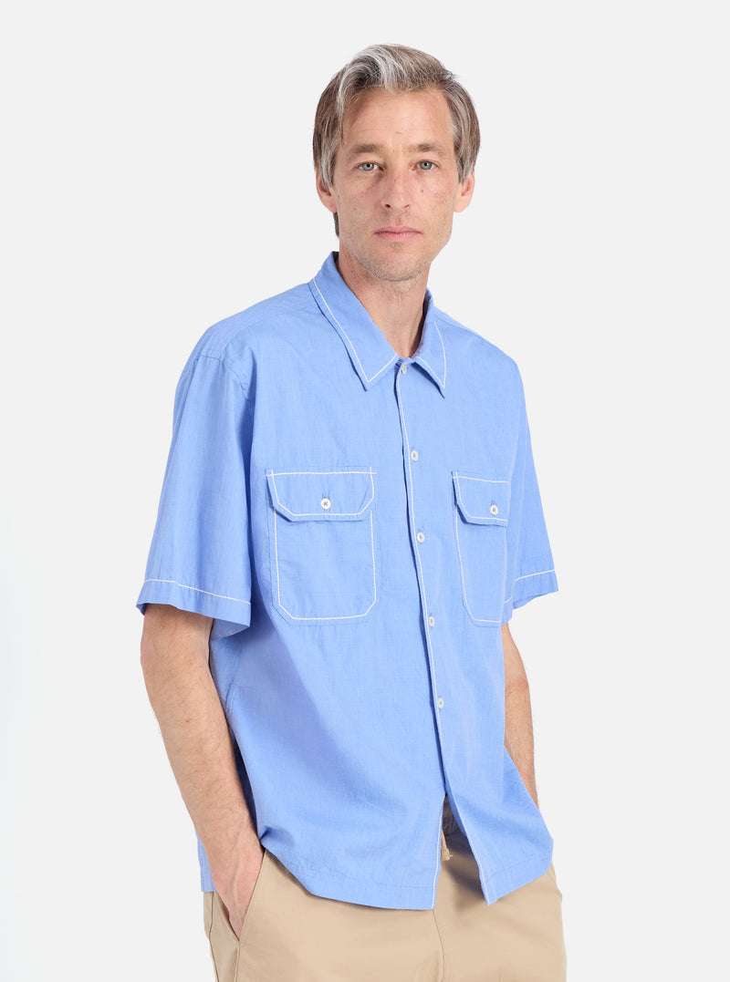 Blue End On End Cotton Utility SS Shirt