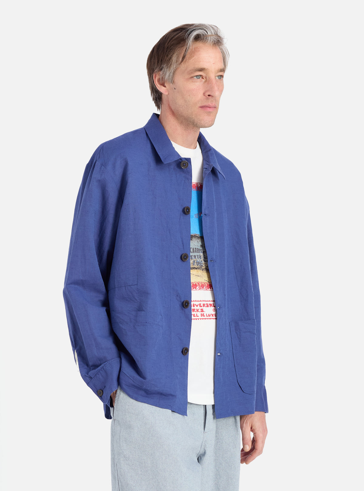 Blue Linen Cotton Shirting Travail Overshirt