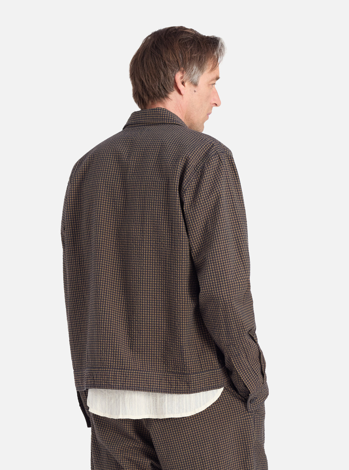 Navy Japanese Seersucker Zip Uniform Jacket