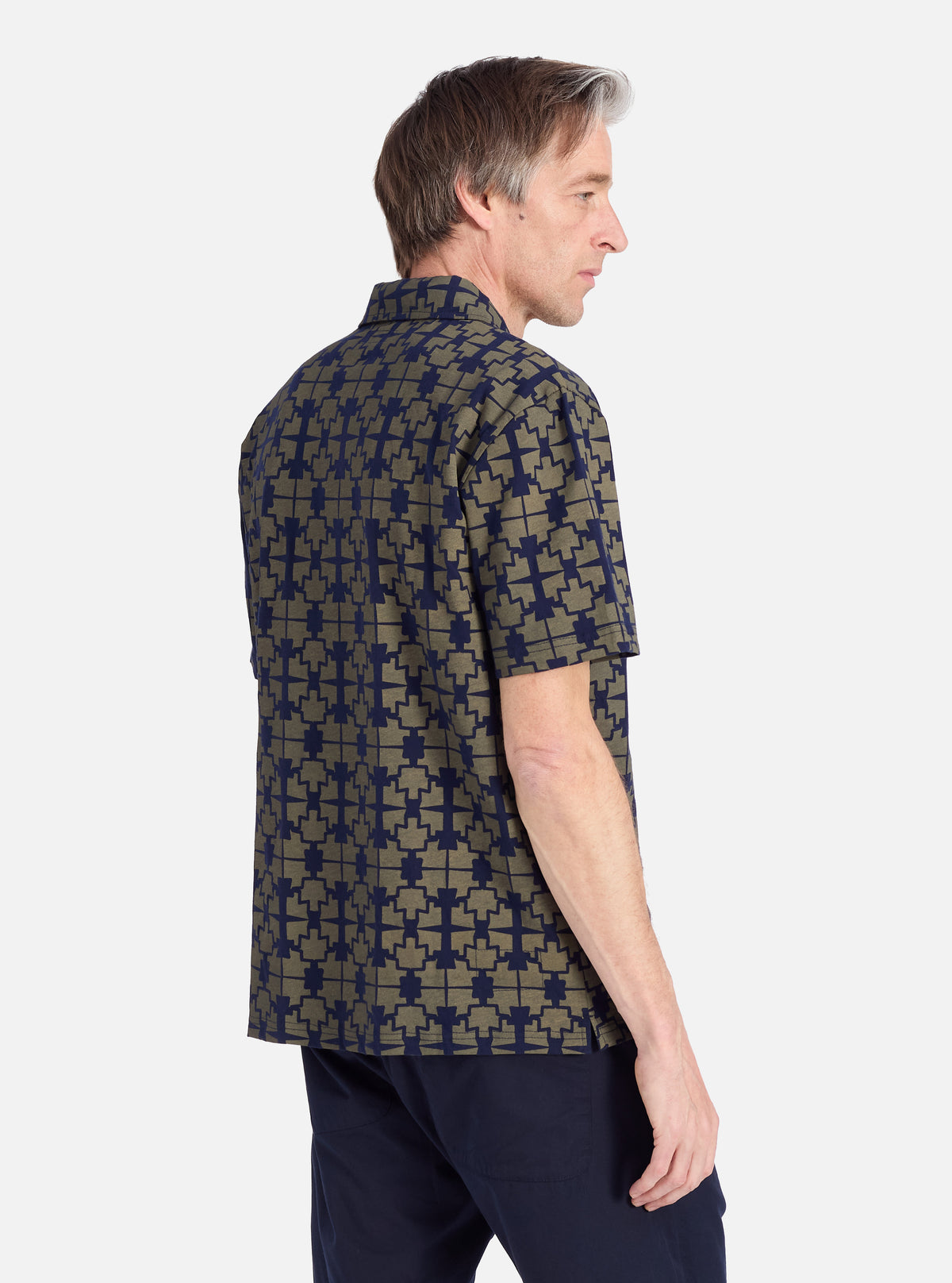 Navy/Mud Mitla Print Jersey Newlyn Polo
