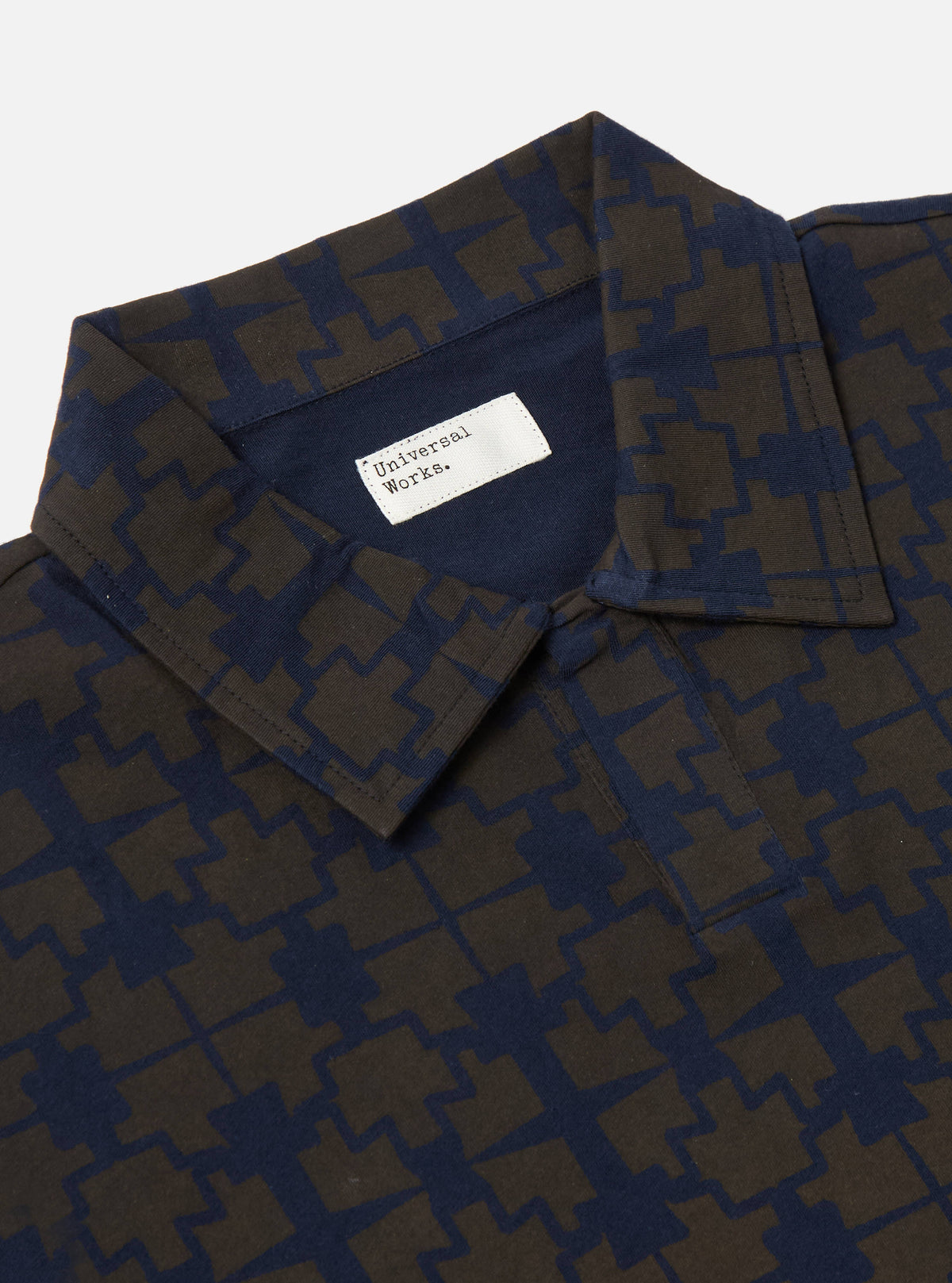 Navy/Brown Mitla Print Jersey Newlyn Polo