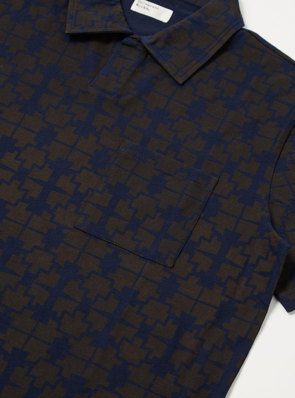 Navy/Brown Mitla Print Jersey Newlyn Polo