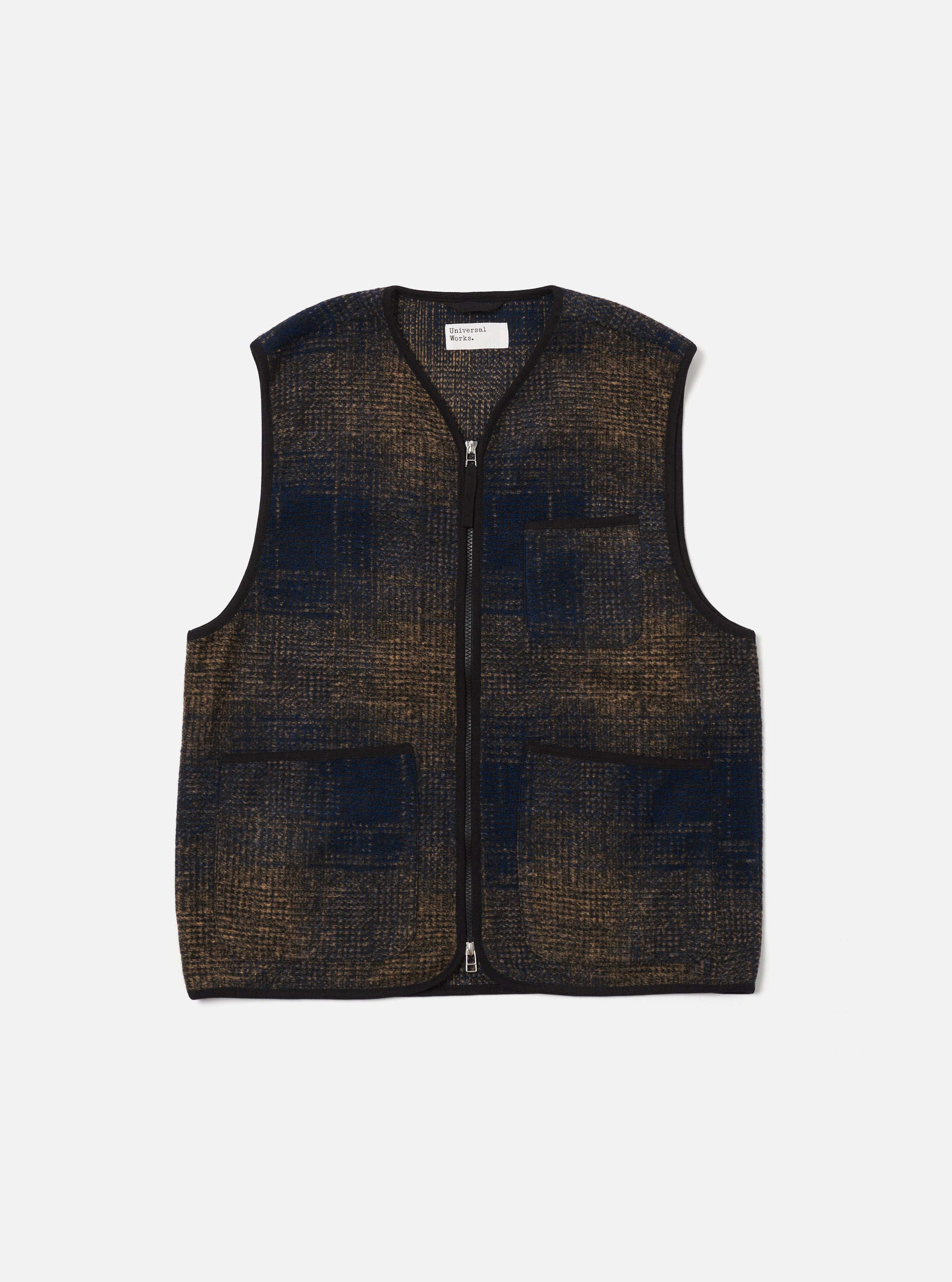 Men's Navy Deca Check Zip Gilet – Universal Works