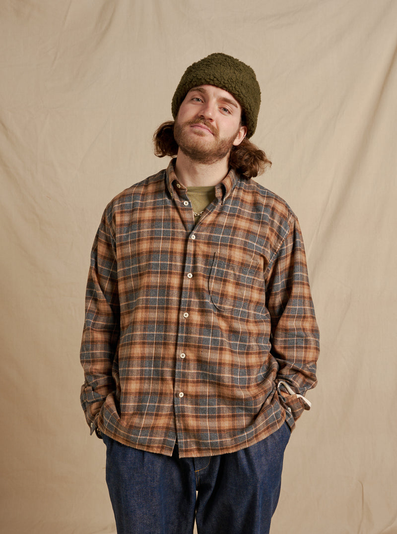 Brown/Grey Brushed Twill Check Lazy Day Shirt