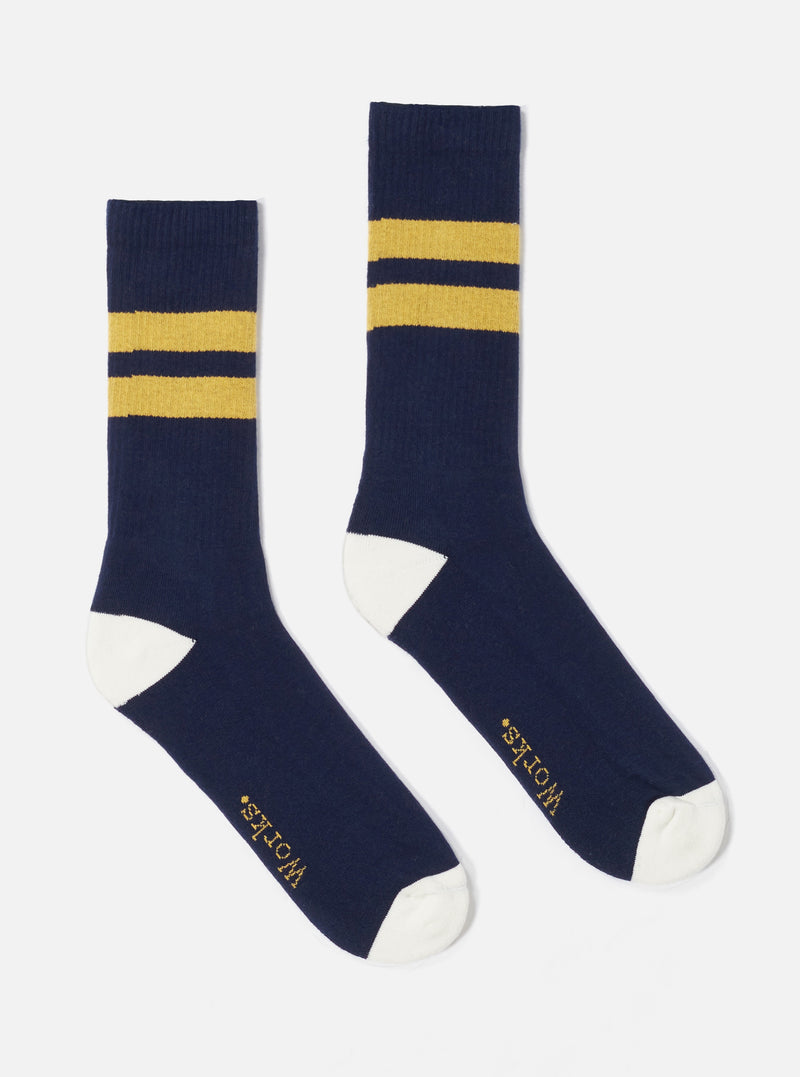 Navy/Yellow Cotton Rib Sport Sock