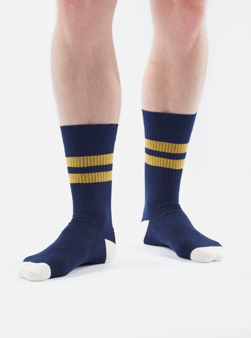 Navy/Yellow Cotton Rib Sport Sock