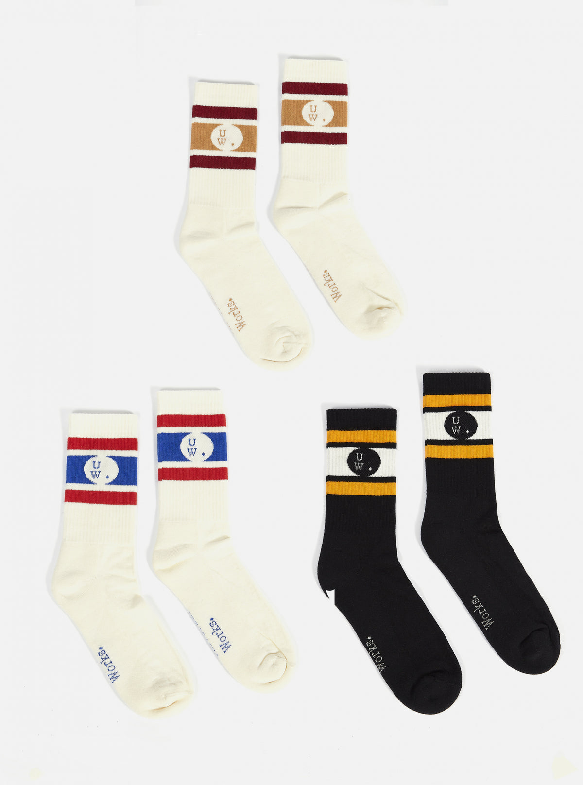 Ecru/Black Cotton 3 Pack Sport Sock
