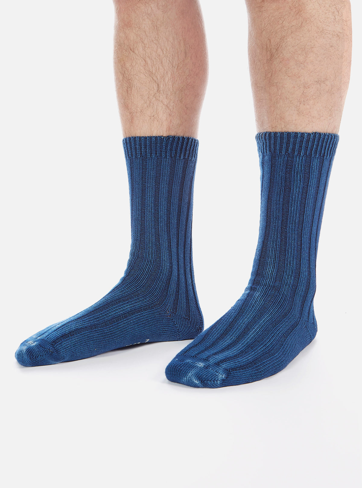 Indigo Dye Rib Knit Sock