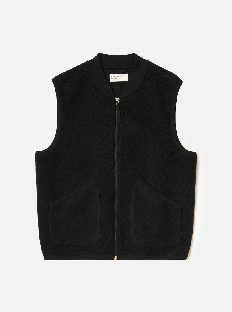 Black Wool Fleece Zip Waistcoat