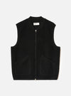 Black Wool Fleece Zip Waistcoat
