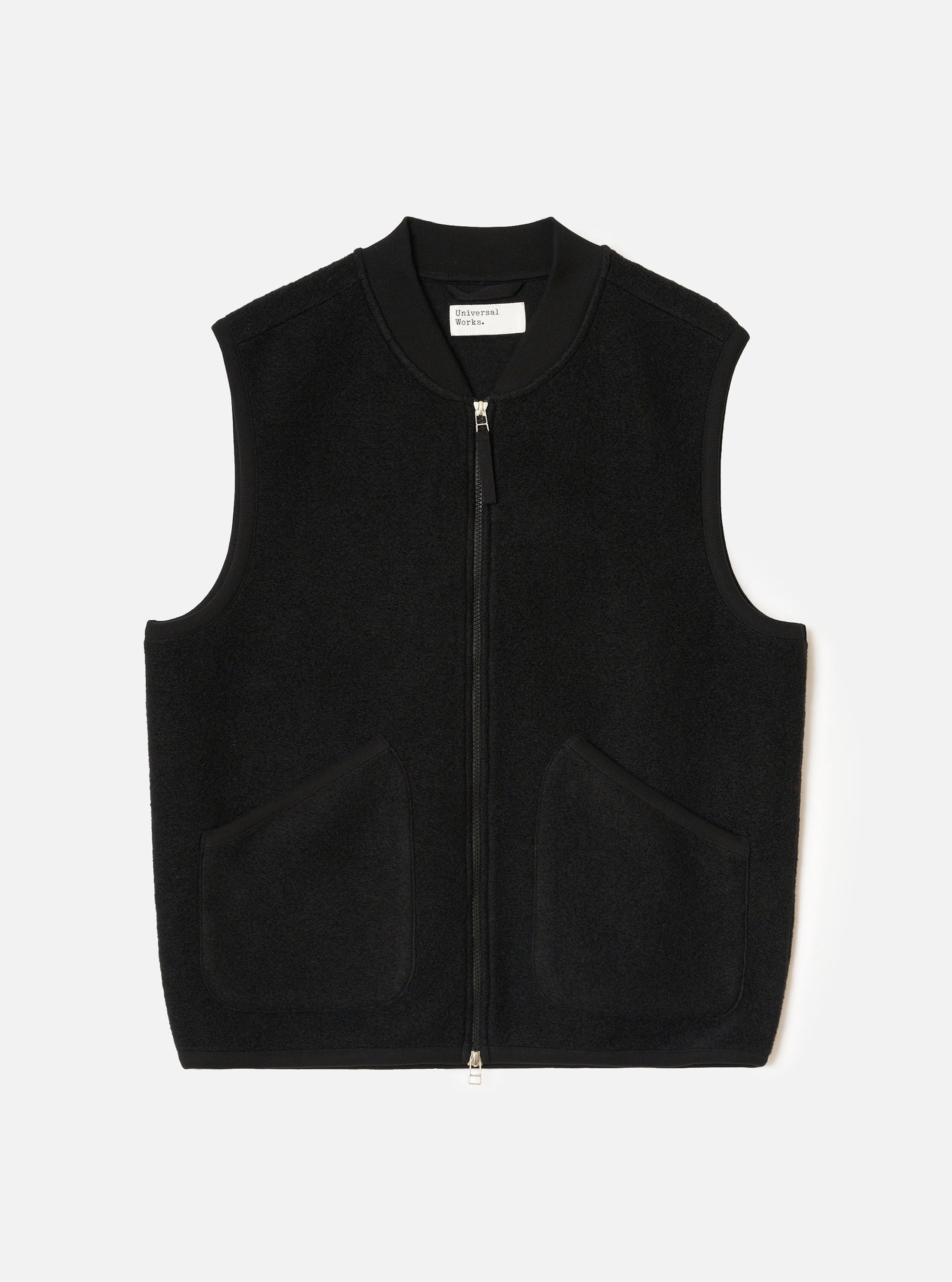 Black Wool Fleece Zip Waistcoat