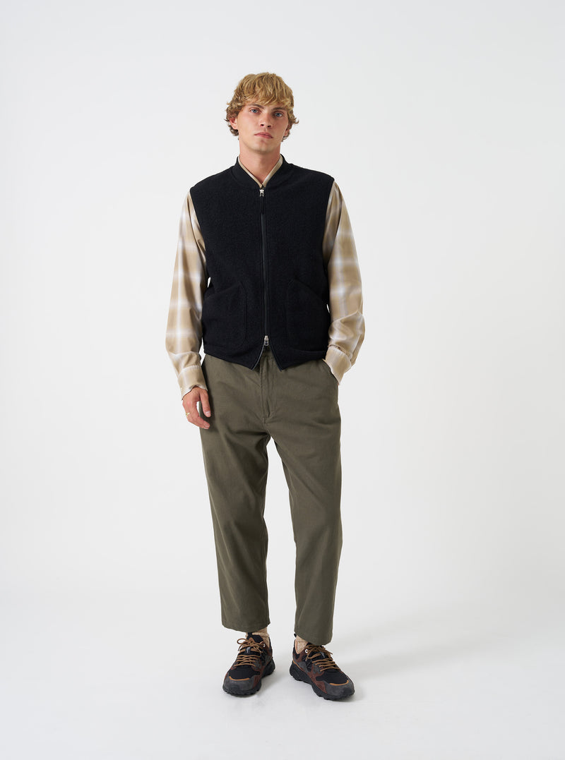 Black Wool Fleece Zip Waistcoat