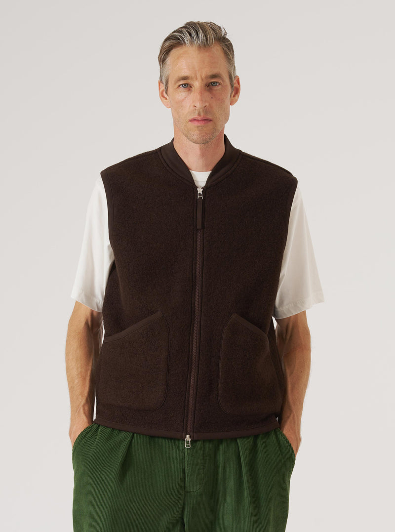 Brown Wool Fleece Zip Waistcoat