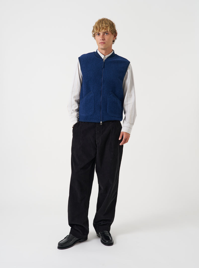 Indigo Wool Fleece Zip Waistcoat