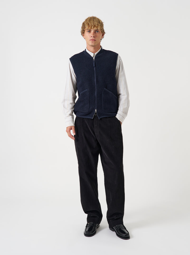 Navy Wool Fleece Zip Waistcoat