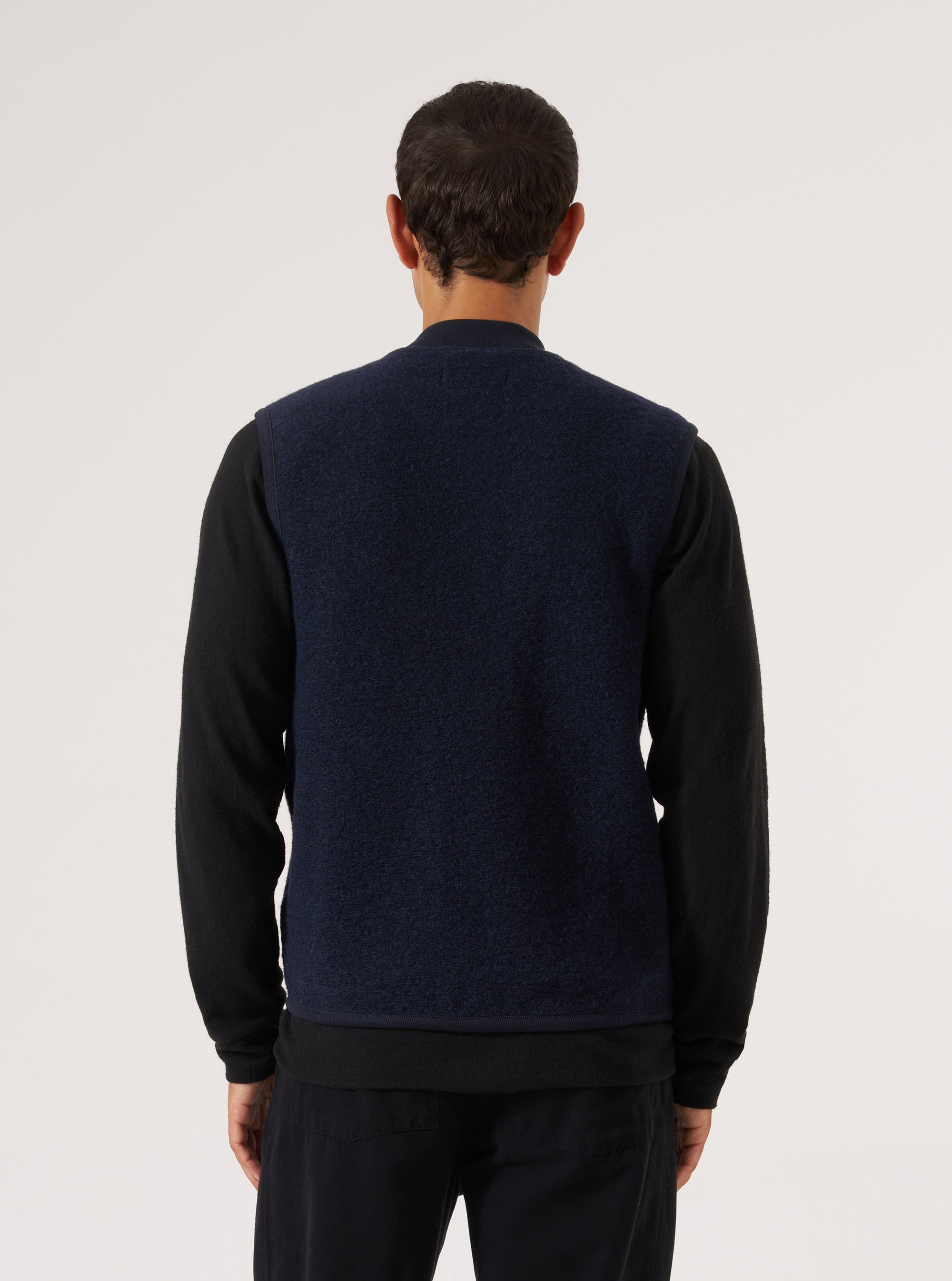 Navy Wool Fleece Zip Waistcoat