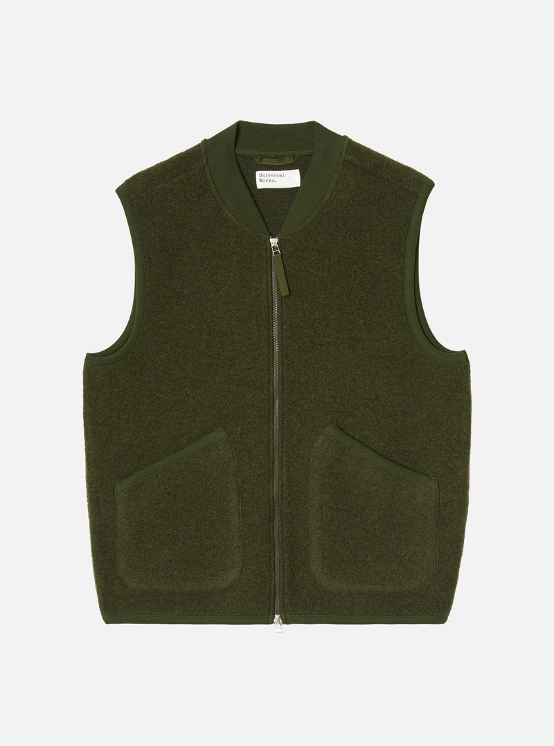 Olive Wool Fleece Zip Waistcoat
