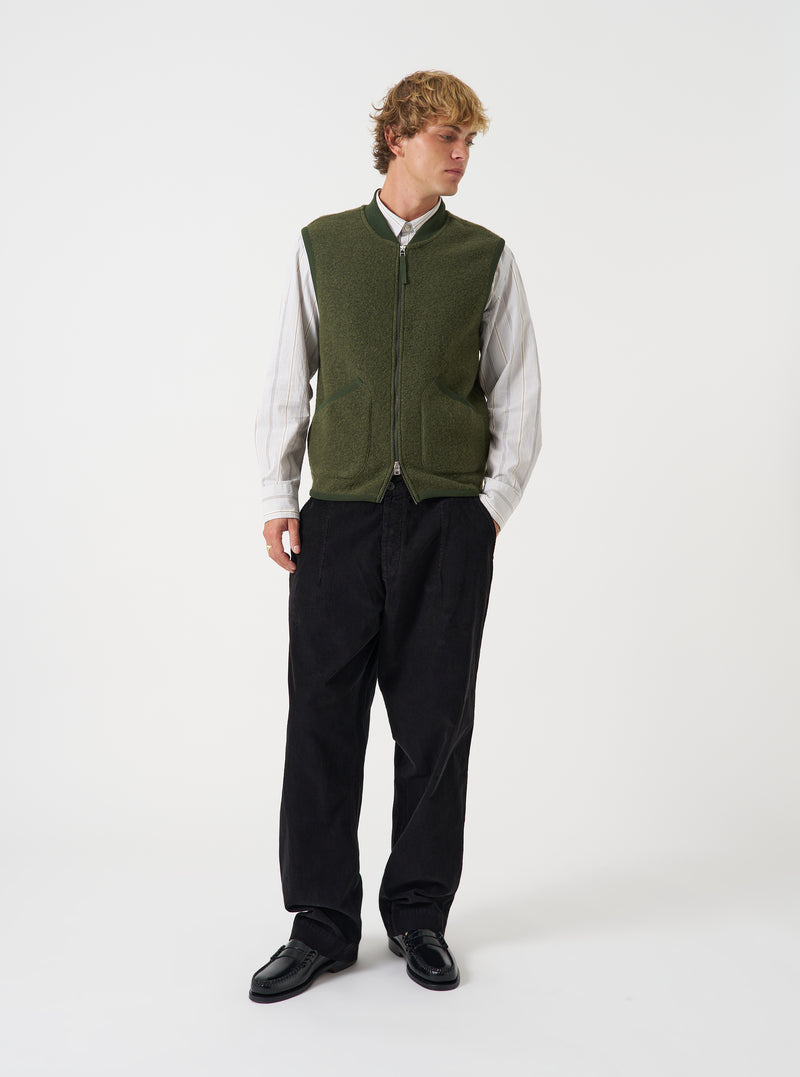 Olive Wool Fleece Zip Waistcoat