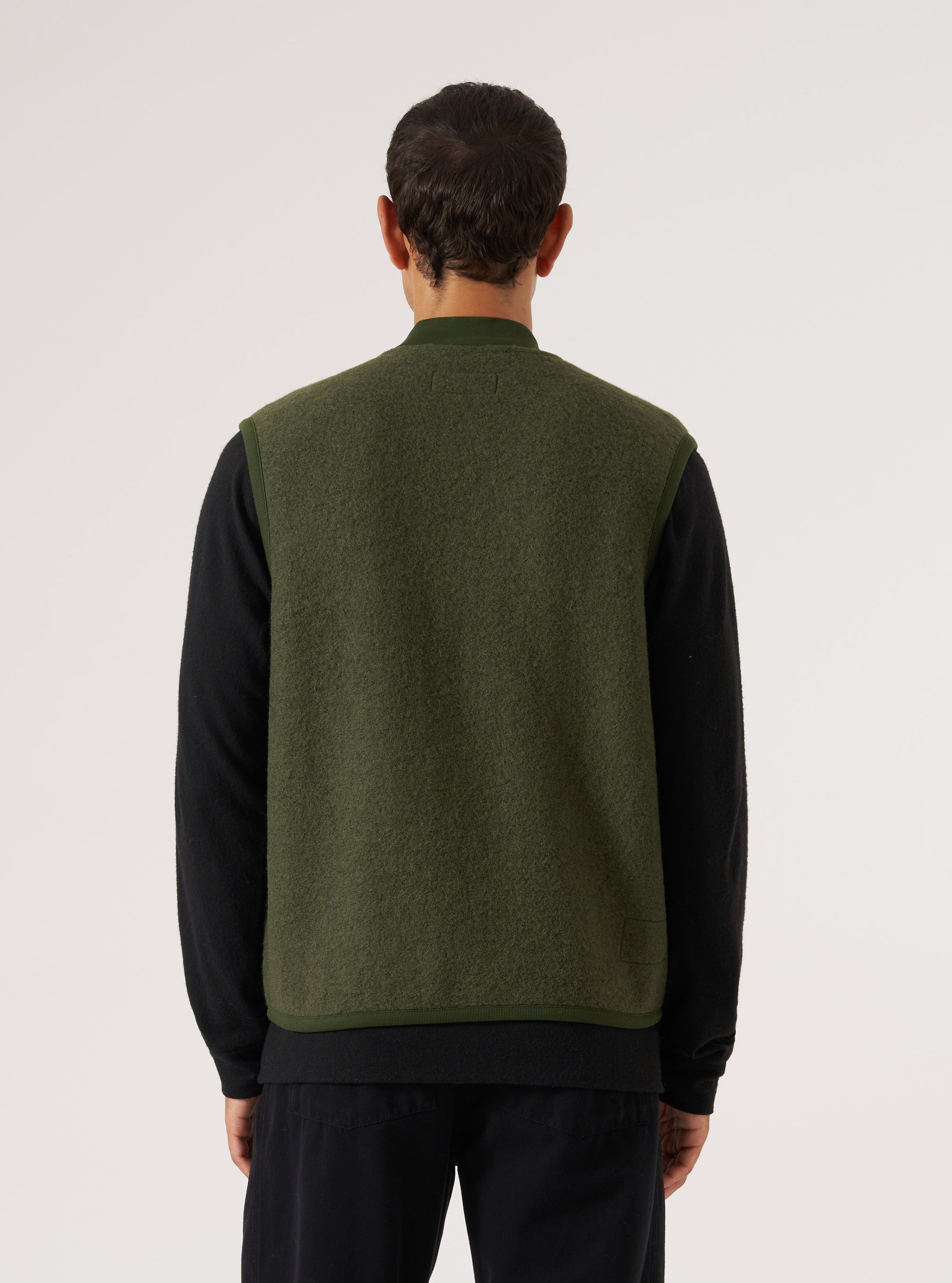 Olive Wool Fleece Zip Waistcoat