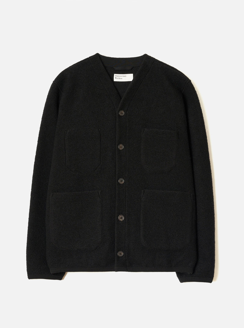 Black Wool Fleece Cardigan