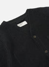 Close-up of the Black Wool Fleece Cardigan, showcasing its texture and button details. The image is set against a clean, bright background.