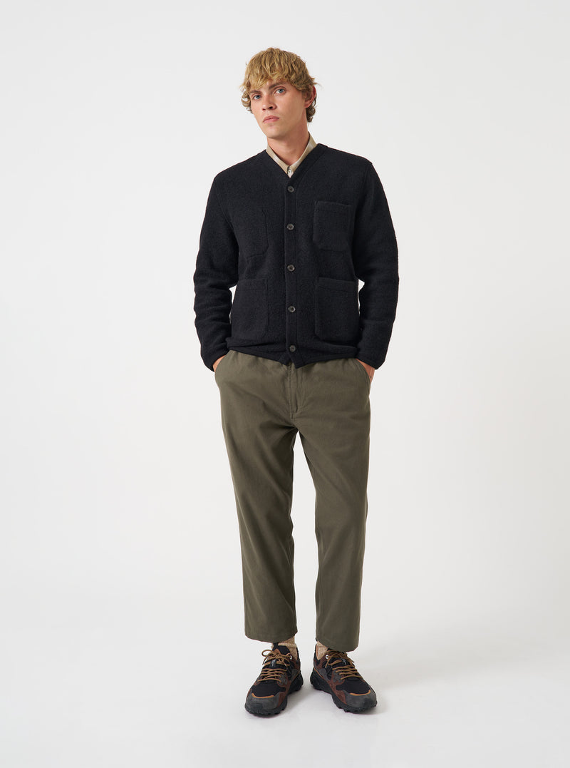 Black Wool Fleece Cardigan