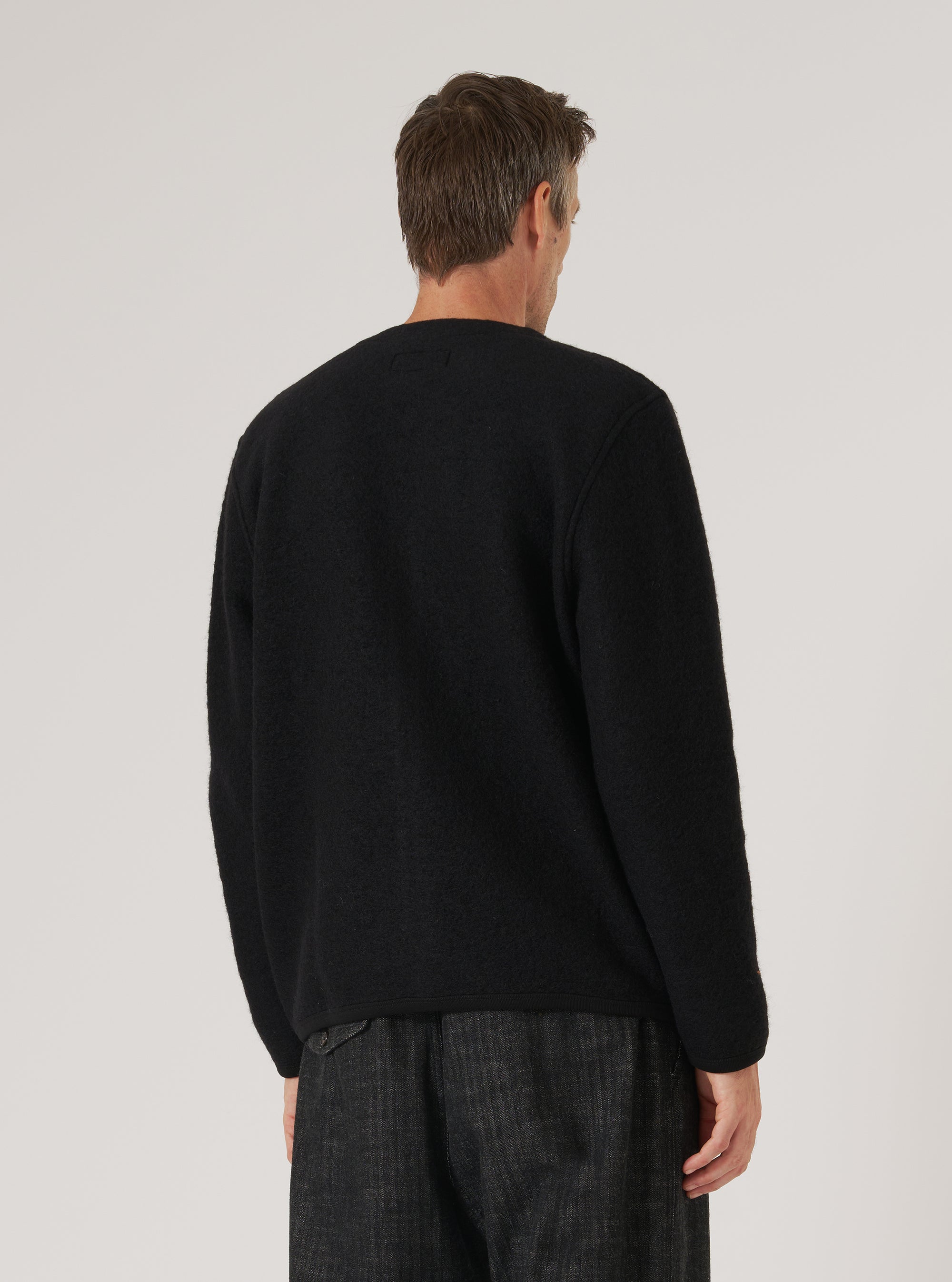 Black Wool Fleece Cardigan