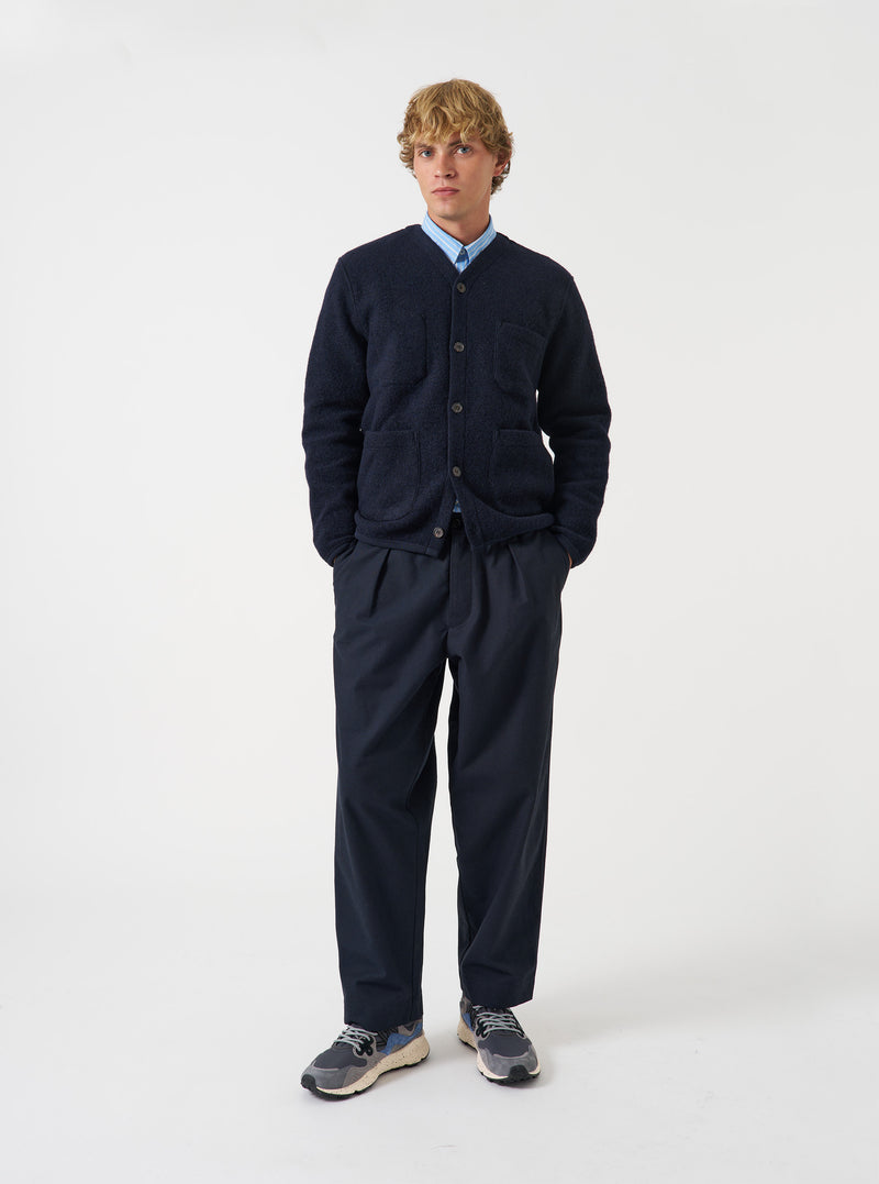 Navy Wool Fleece Cardigan