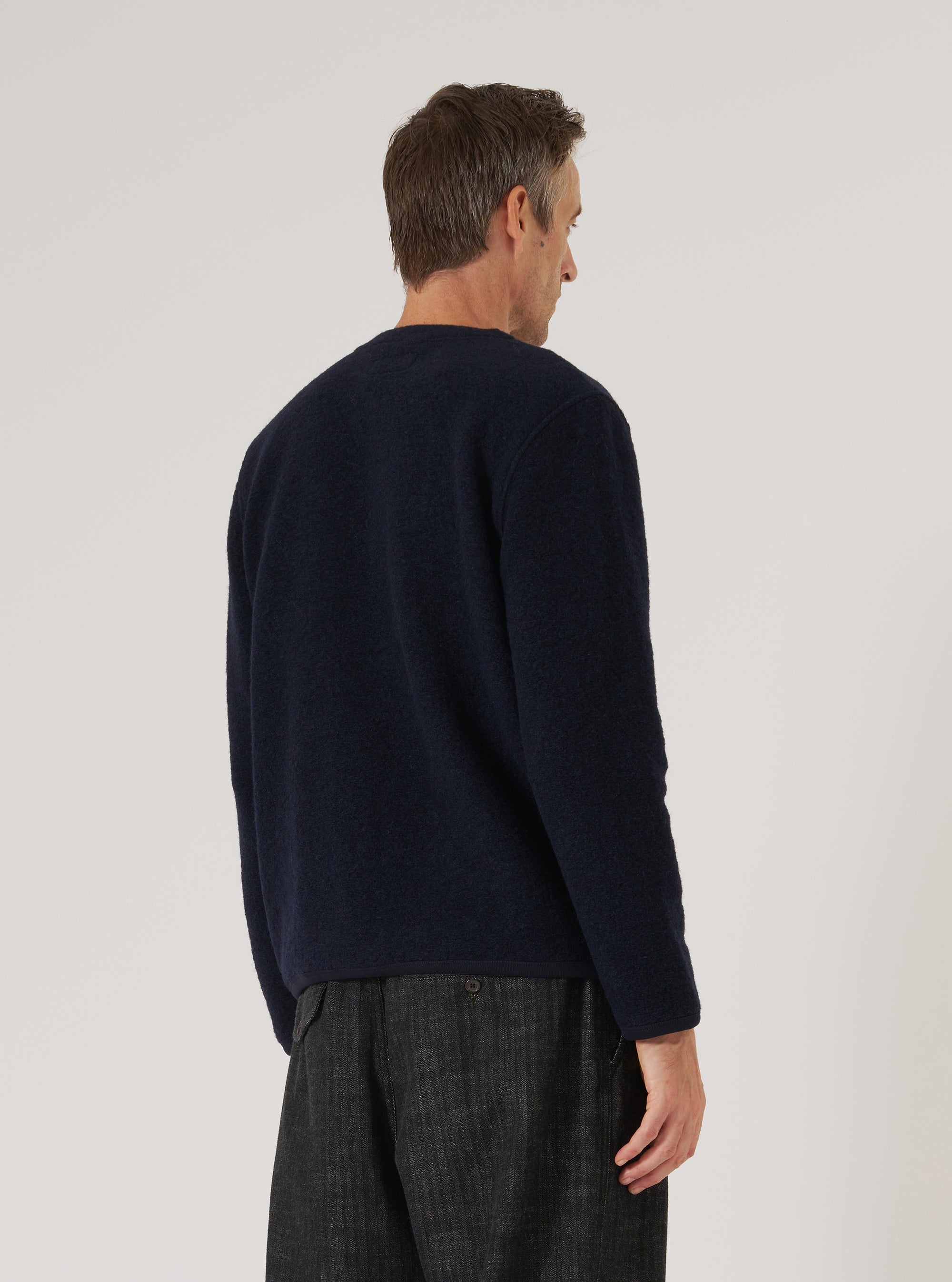 Navy Wool Fleece Cardigan