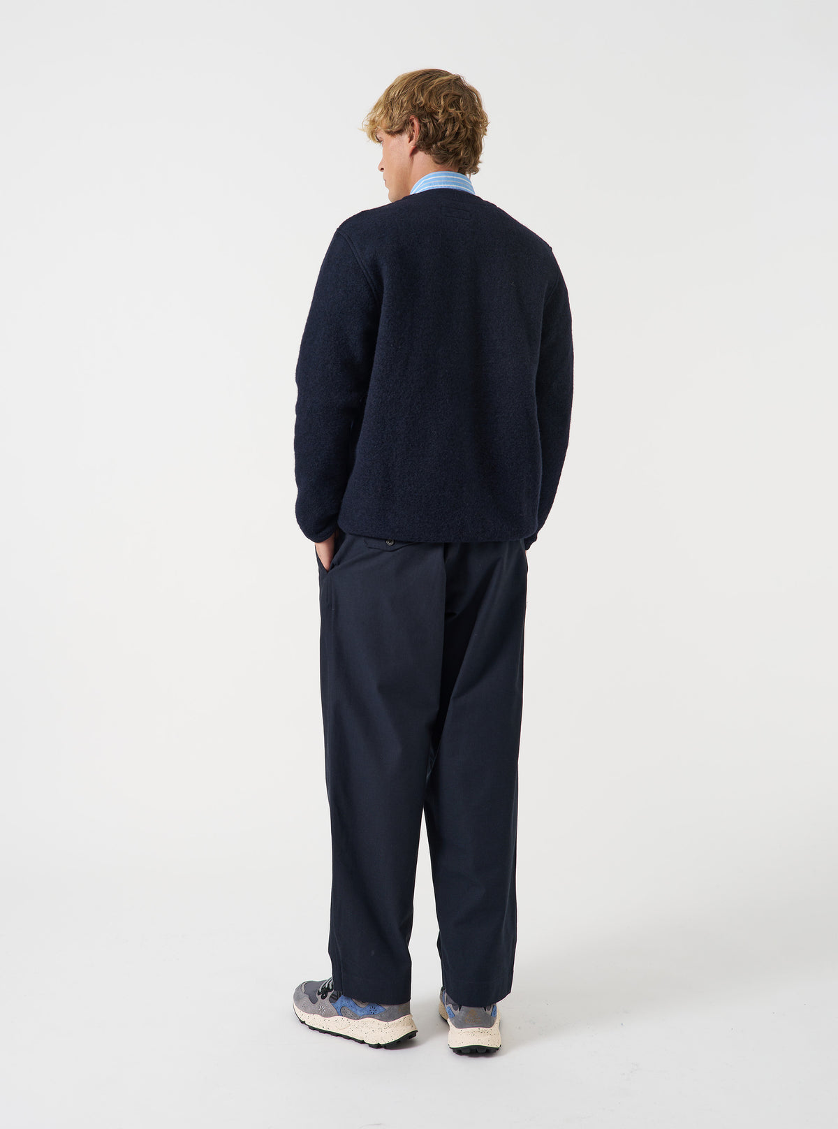 Navy Wool Fleece Cardigan