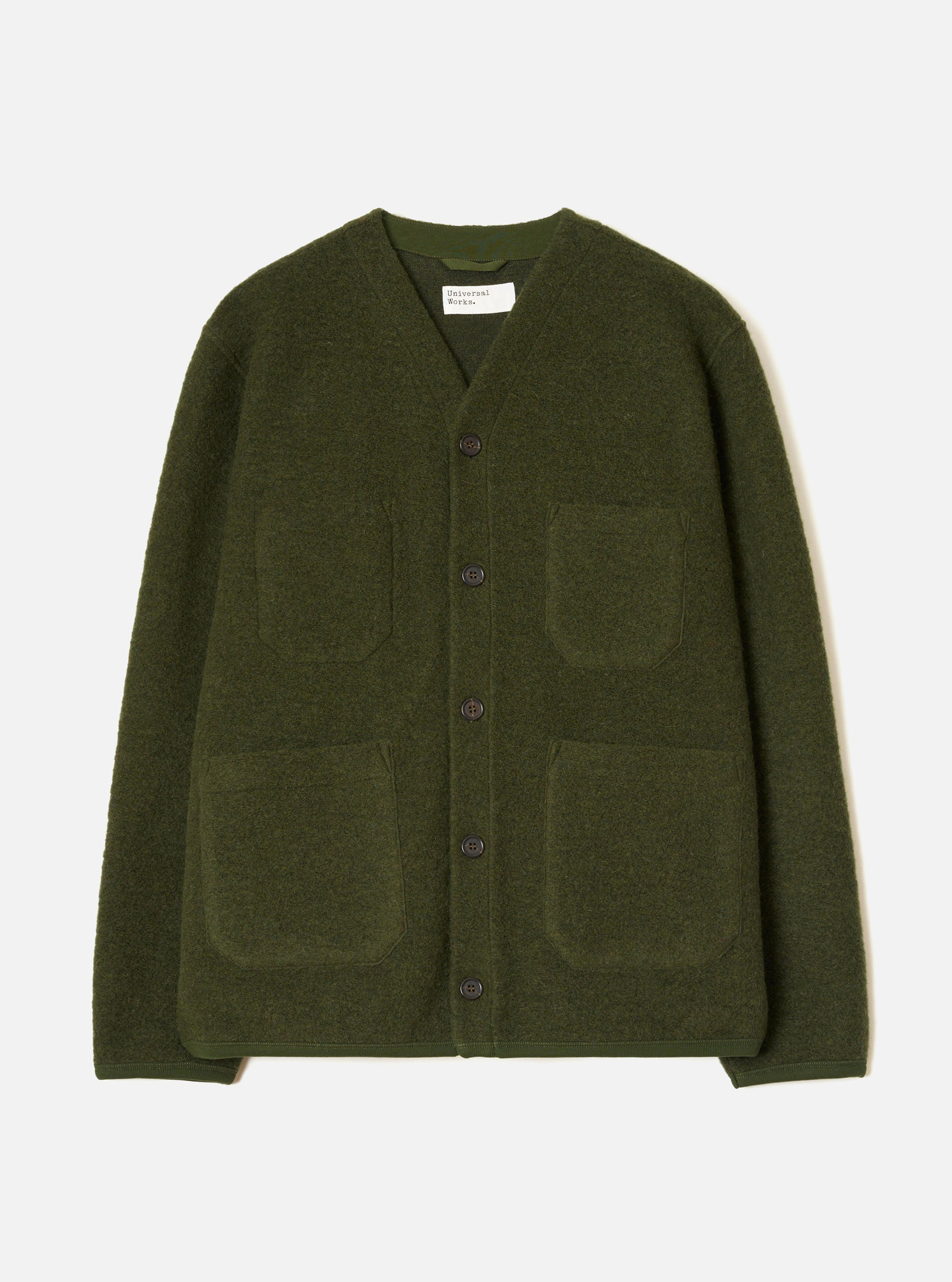 Universal products ウールカーディガン Men's Olive Wool Fleece Cardigan – Universal Works