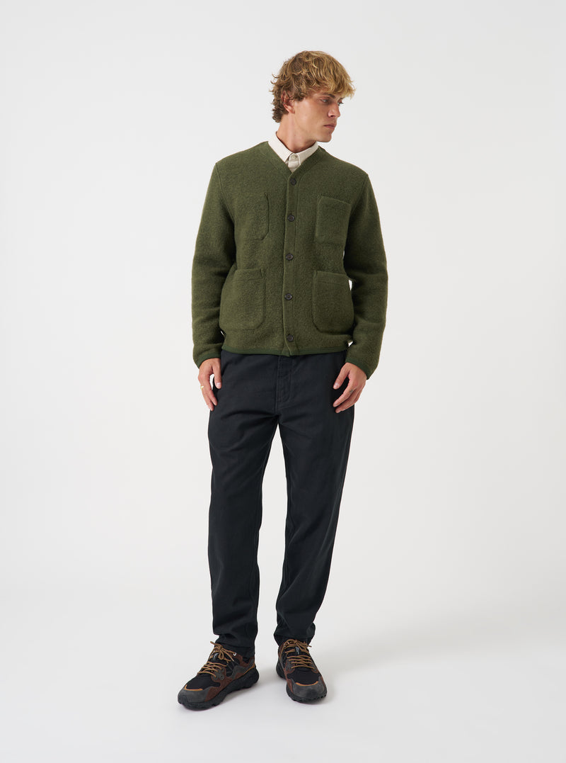 Olive Wool Fleece Cardigan
