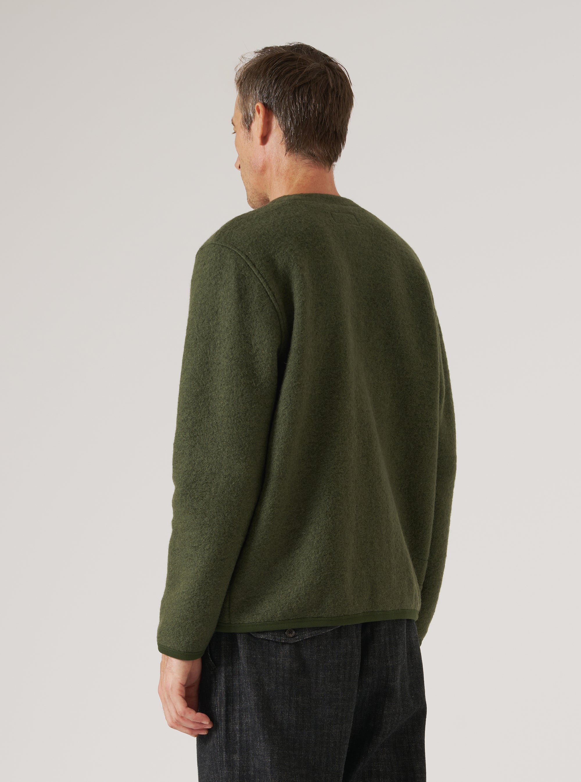 Olive Wool Fleece Cardigan
