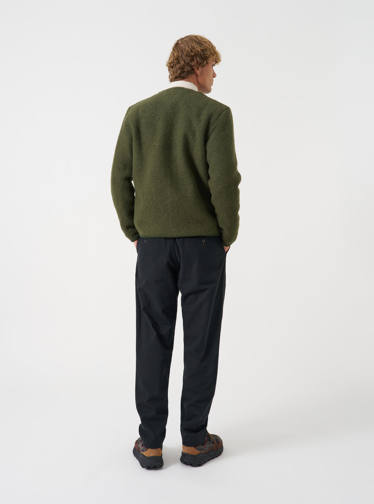 Olive Wool Fleece Cardigan