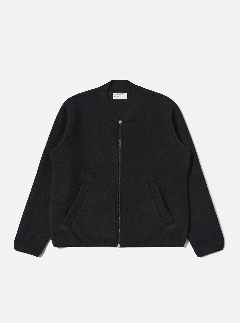 Black Wool Fleece Zip Bomber