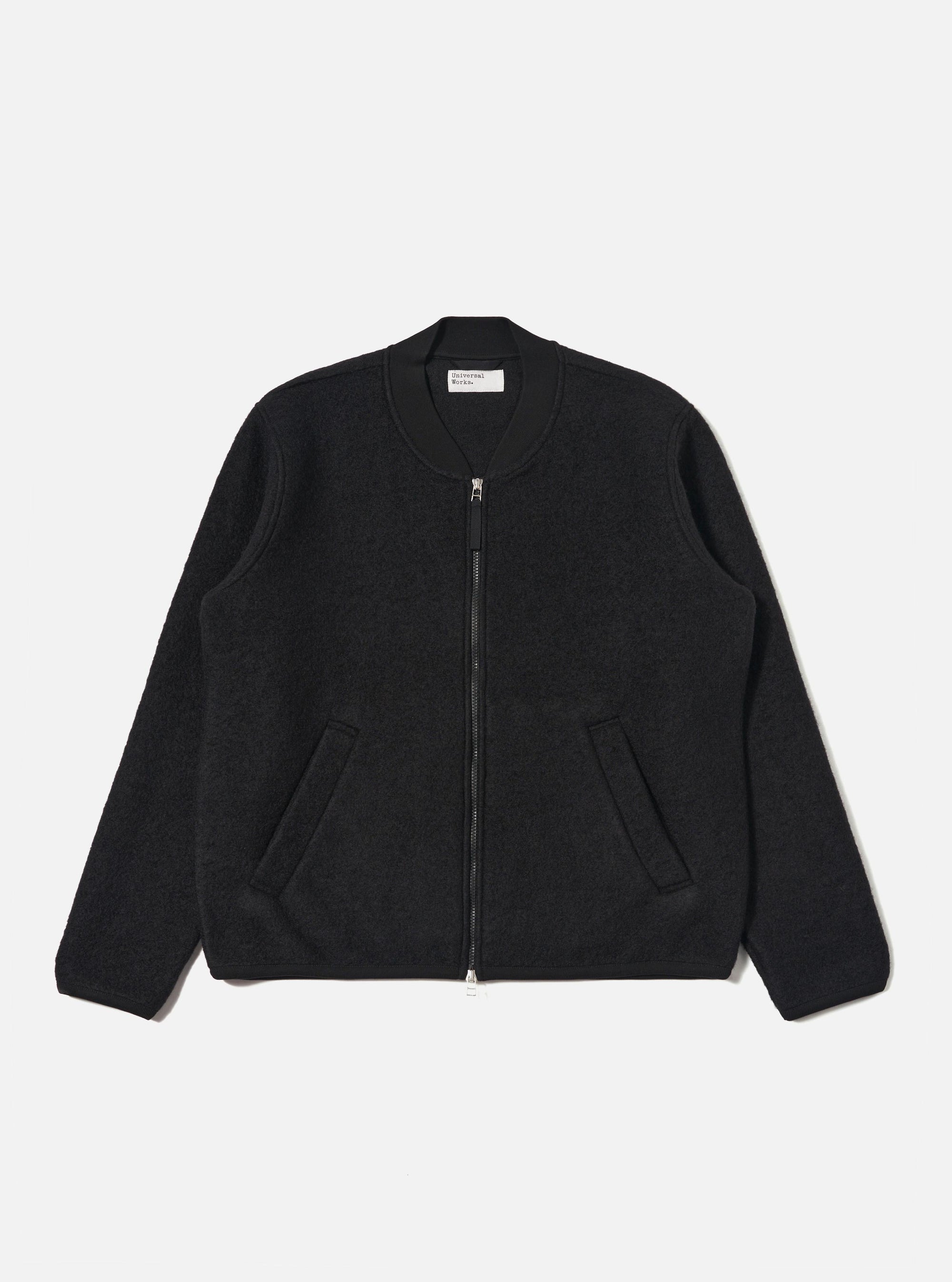 Black Wool Fleece Zip Bomber