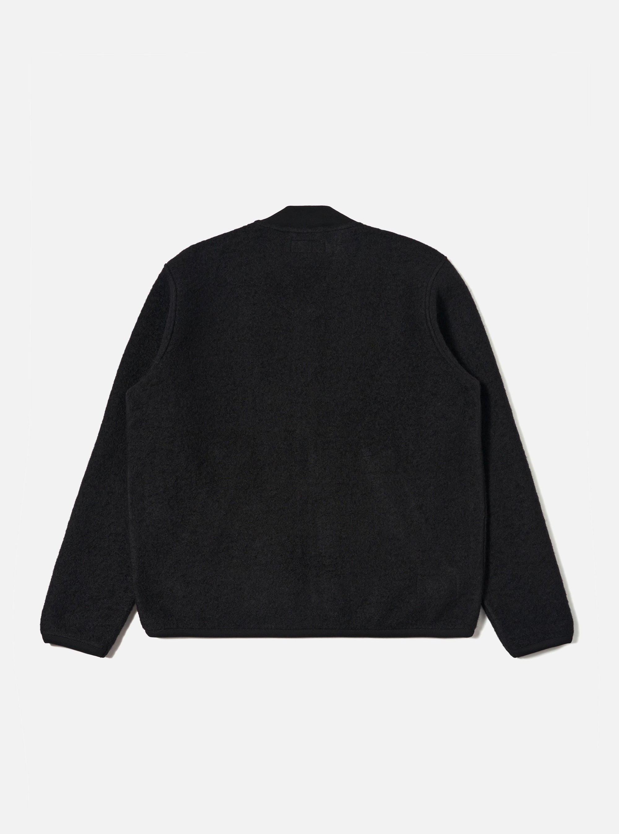 Black Wool Fleece Zip Bomber