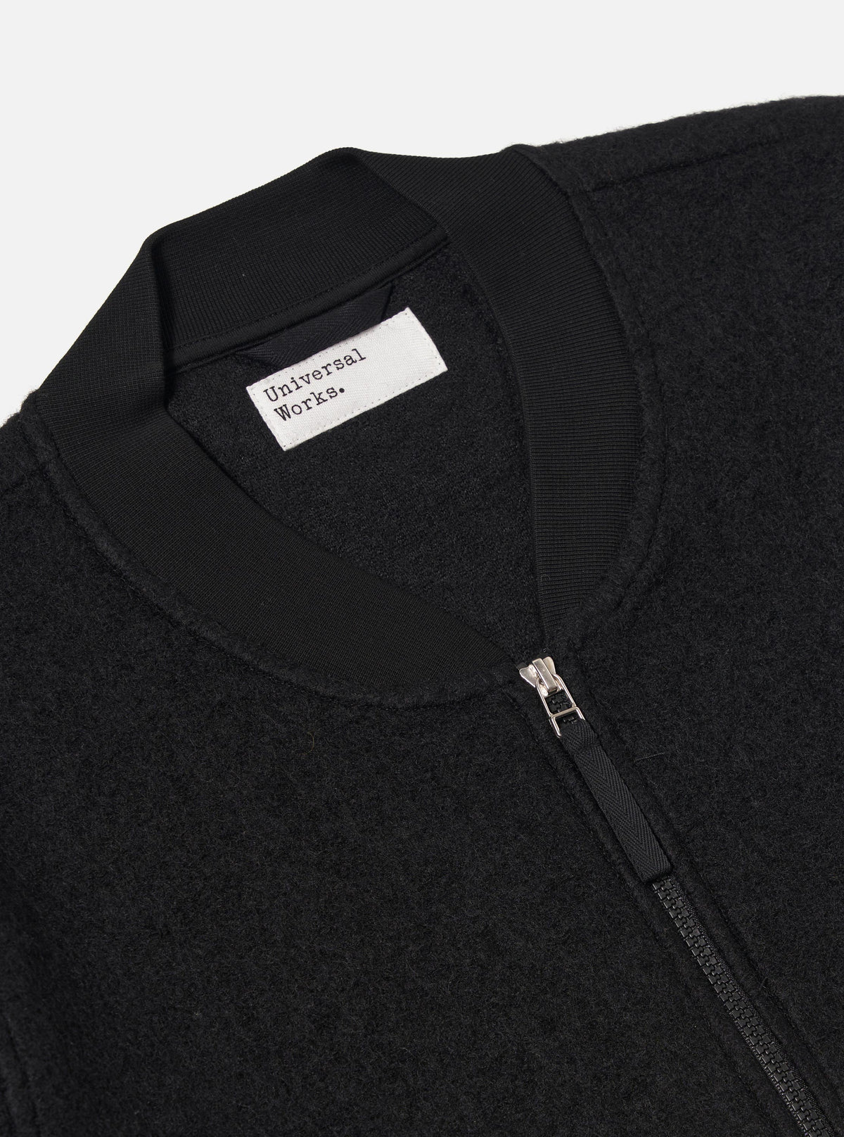 Black Wool Fleece Zip Bomber