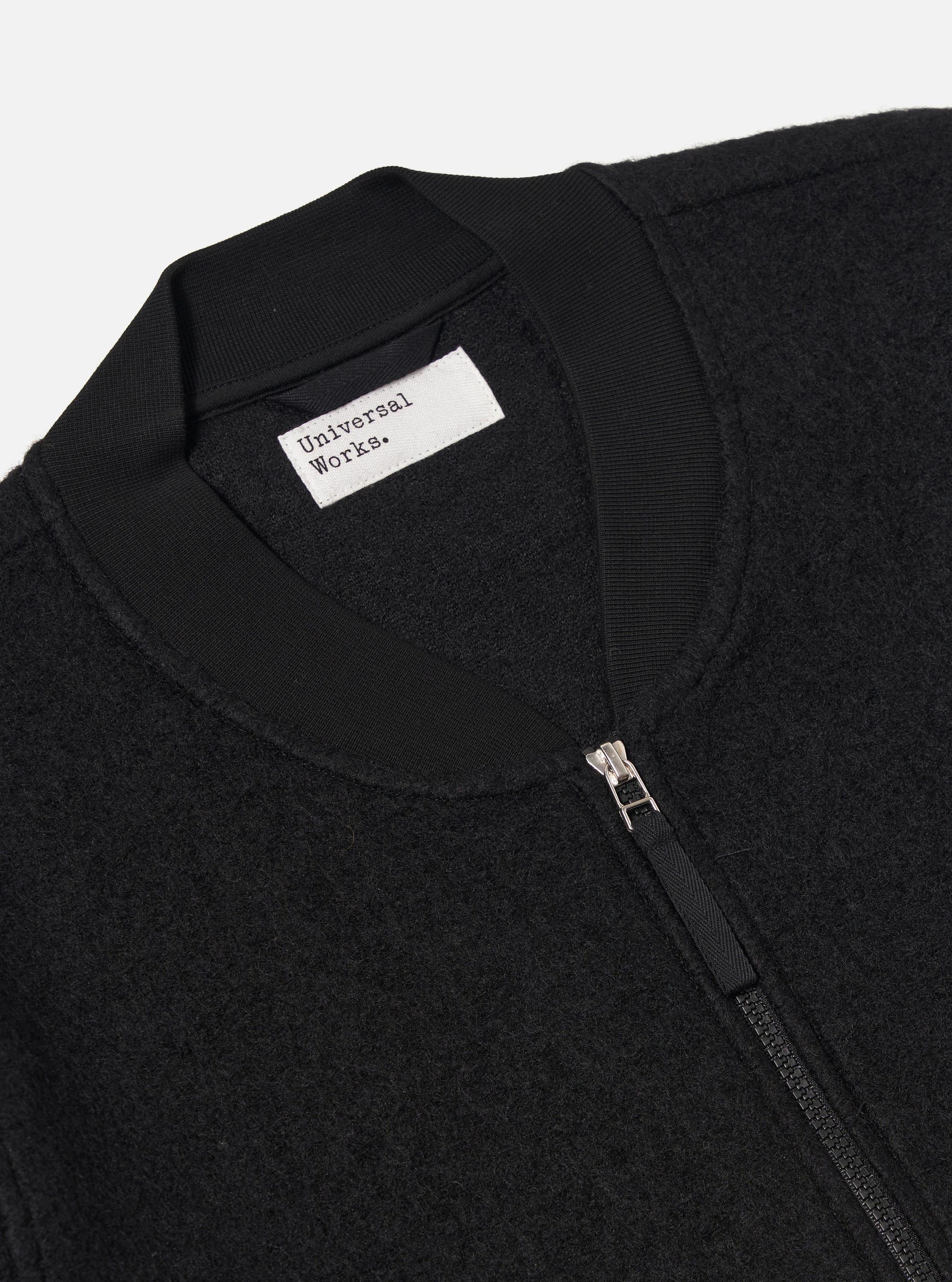 Black Wool Fleece Zip Bomber