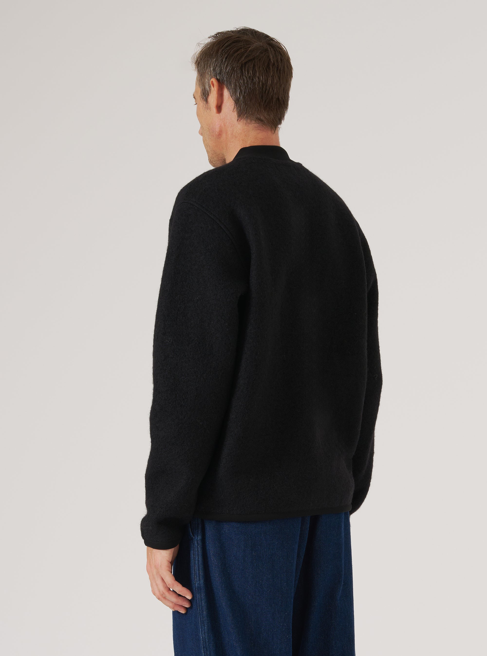 Black Wool Fleece Zip Bomber
