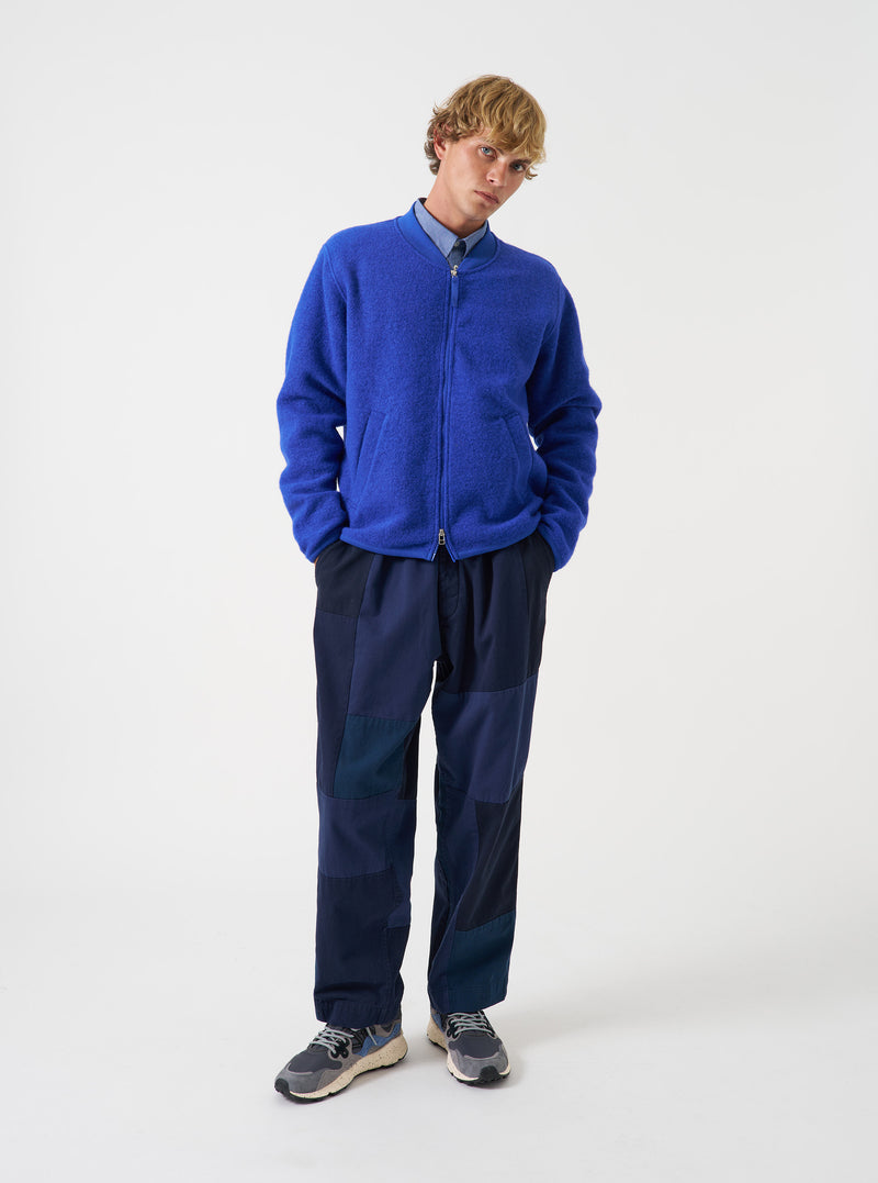 Blue Wool Fleece Zip Bomber