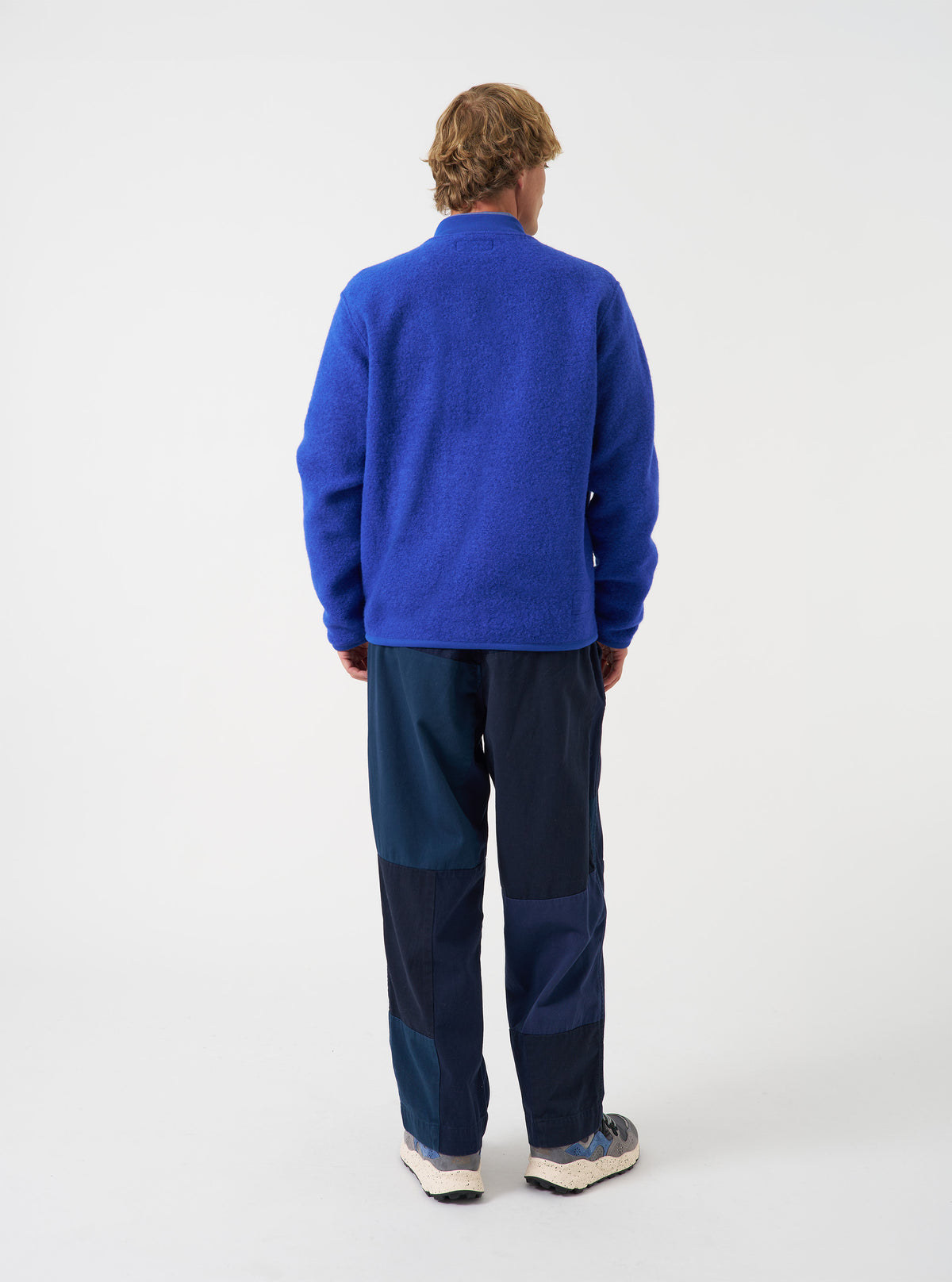 Blue Wool Fleece Zip Bomber Jacket