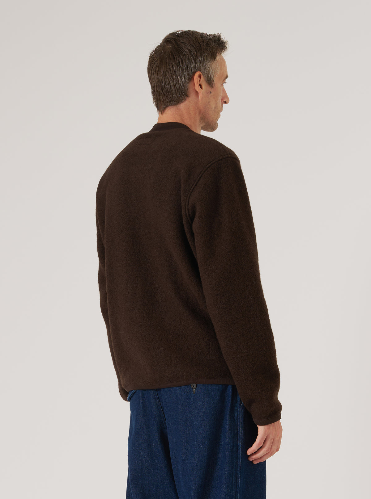 Brown Wool Fleece Zip Bomber
