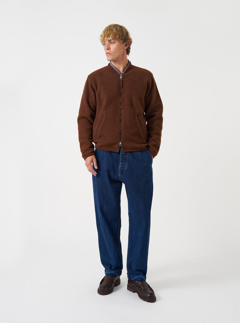 Cacao Wool Fleece Zip Bomber