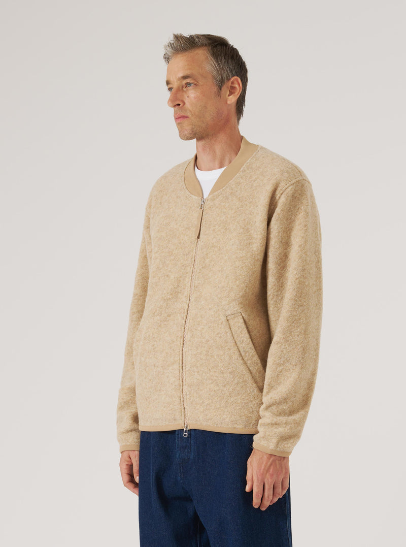 Fawn Wool Fleece Zip Bomber
