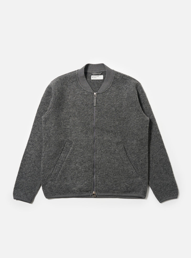 Grey Marl Wool Fleece Zip Bomber