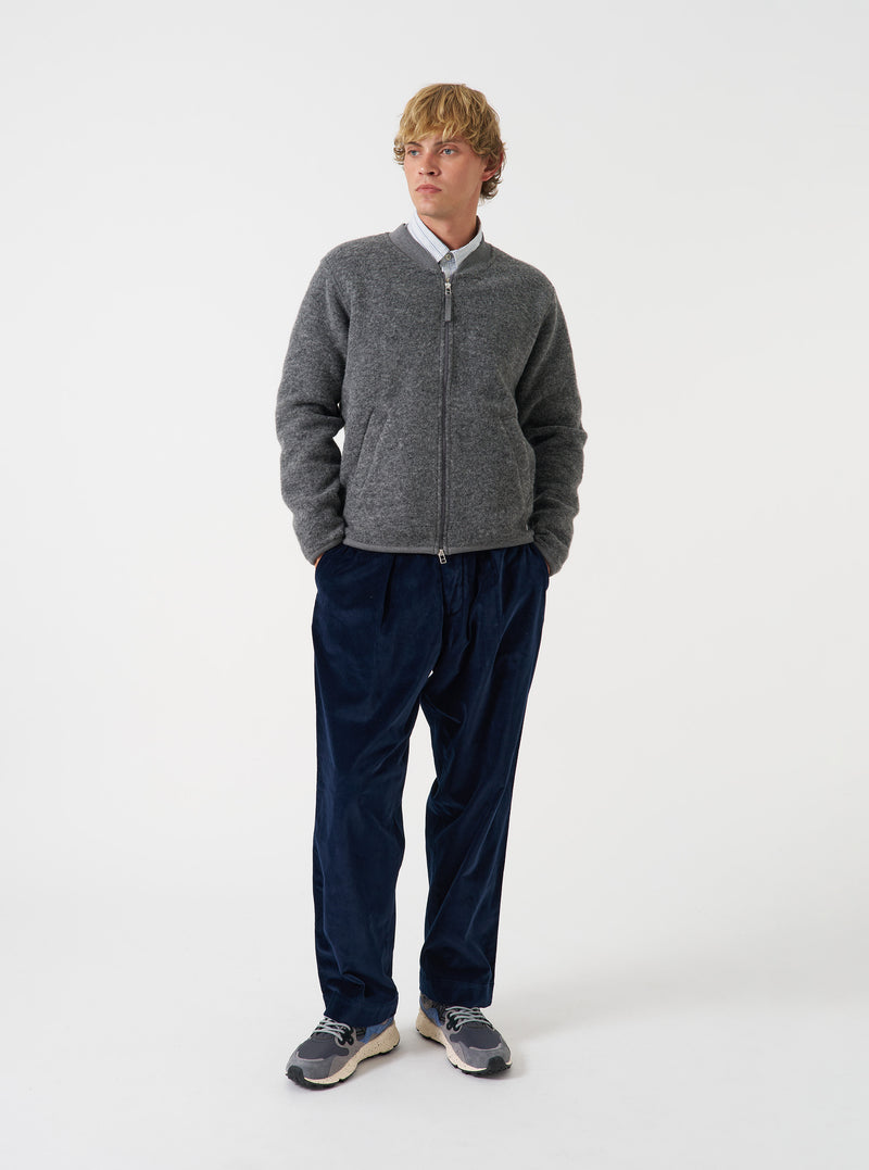 Grey Marl Wool Fleece Zip Bomber