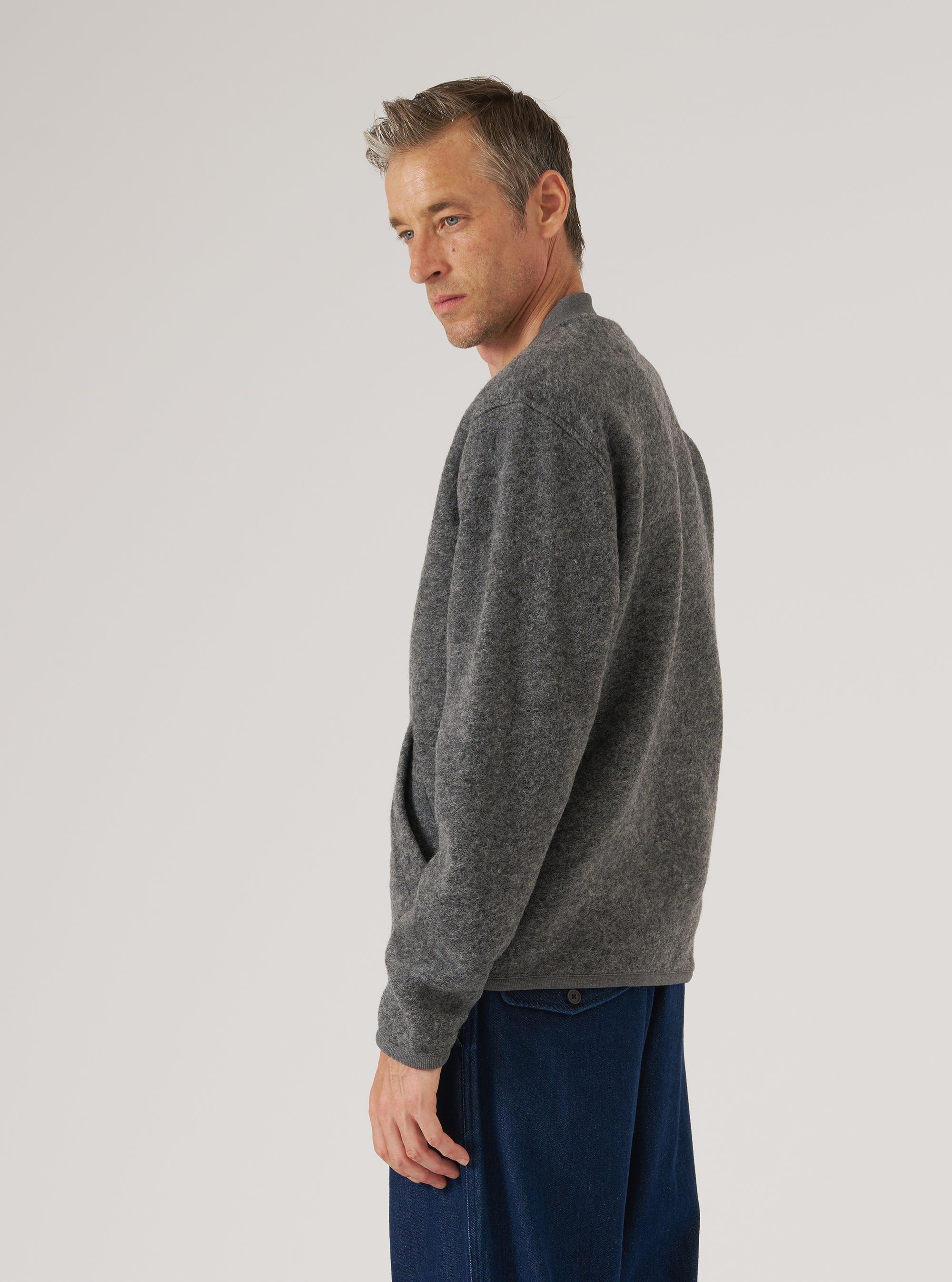 Grey Marl Wool Fleece Zip Bomber